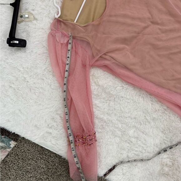 Staud Sheer Tulle Shift Dress w/Beaded Bell Sleeves Nude Lining Size XS - Picture 12 of 12